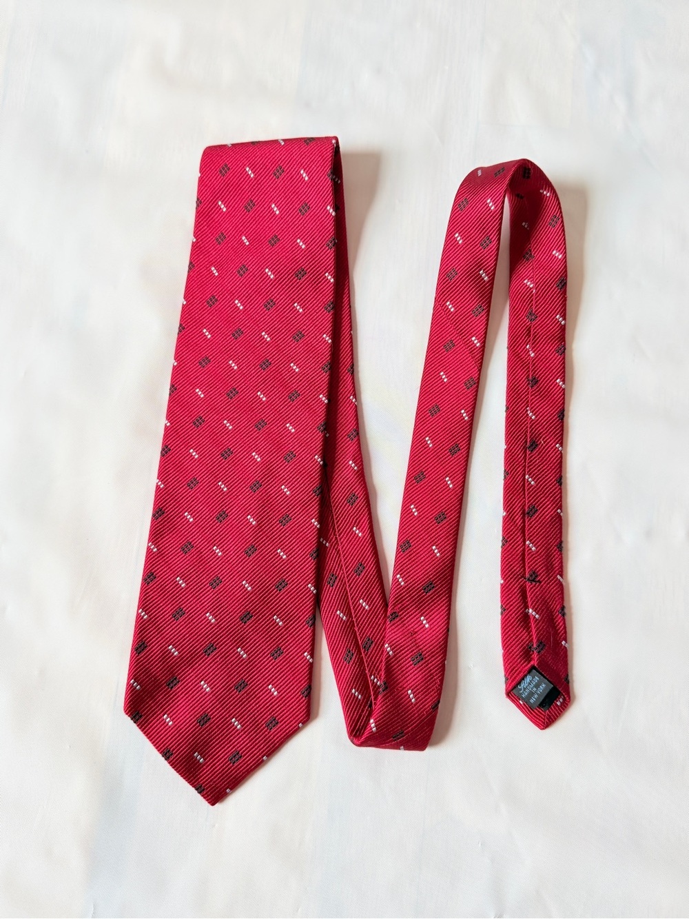 Vintage Joseph & Lyman Bloomingdale's Silk Tie Red Geometric Handmade New York